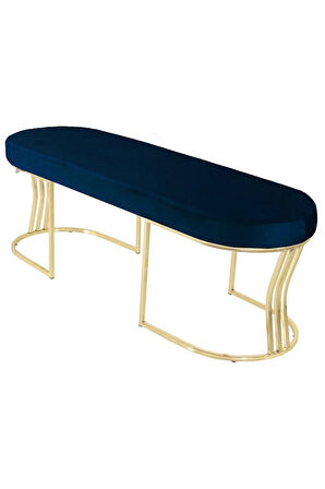 Viego Gold Smooth Bench Lüks Metal Gold Ayak, Chester Model Yatak Ucu Mavi Puf