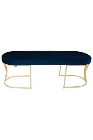 Viego Gold Smooth Bench Lüks Metal Gold Ayak, Chester Model Yatak Ucu Mavi Puf
