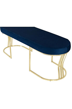 Viego Gold Smooth Bench Lüks Metal Gold Ayak, Chester Model Yatak Ucu Mavi Puf