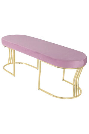 Viego Gold Smooth Bench Lüks Metal Gold Ayak, Chester Model Yatak Ucu Pembe Puf