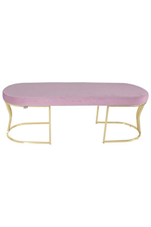 Viego Gold Smooth Bench Lüks Metal Gold Ayak, Chester Model Yatak Ucu Pembe Puf