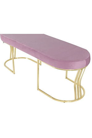 Viego Gold Smooth Bench Lüks Metal Gold Ayak, Chester Model Yatak Ucu Pembe Puf