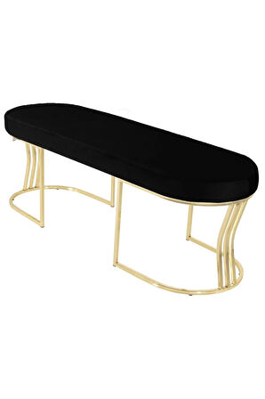 Viego Gold Smooth Bench Lüks Metal Gold Ayak, Chester Model Yatak Ucu Siyah Puf