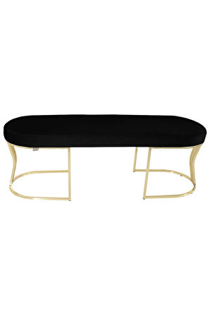 Viego Gold Smooth Bench Lüks Metal Gold Ayak, Chester Model Yatak Ucu Siyah Puf