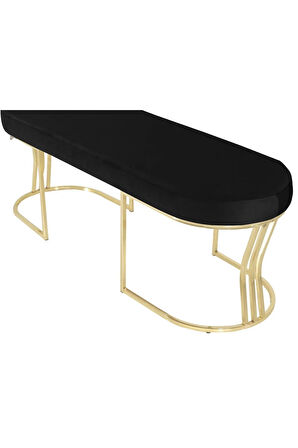 Viego Gold Smooth Bench Lüks Metal Gold Ayak, Chester Model Yatak Ucu Siyah Puf