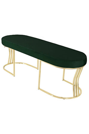 Viego Gold Smooth Bench Lüks Metal Gold Ayak, Chester Model Yatak Ucu Yeşil Puf