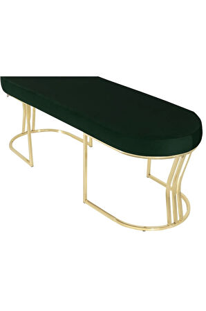 Viego Gold Smooth Bench Lüks Metal Gold Ayak, Chester Model Yatak Ucu Yeşil Puf
