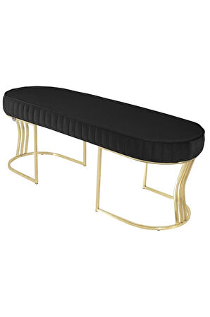 Viego Gold Striped Bench Lüks Metal Gold Ayak, Chester Model Yatak Ucu Antrasit Puf