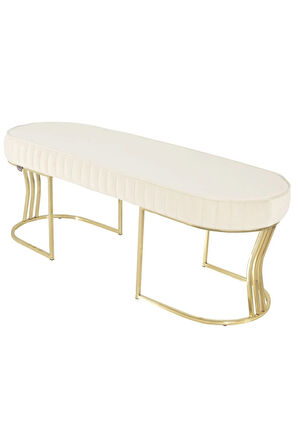 Viego Gold Striped Bench Lüks Metal Gold Ayak, Chester Model Yatak Ucu Beyaz Puf