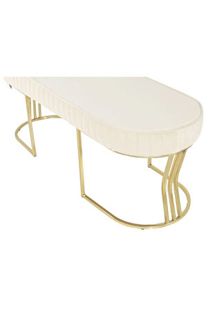 Viego Gold Striped Bench Lüks Metal Gold Ayak, Chester Model Yatak Ucu Beyaz Puf