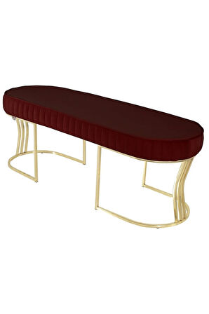 Viego Gold Striped Bench Lüks Metal Gold Ayak, Chester Model Yatak Ucu Bordo Puf