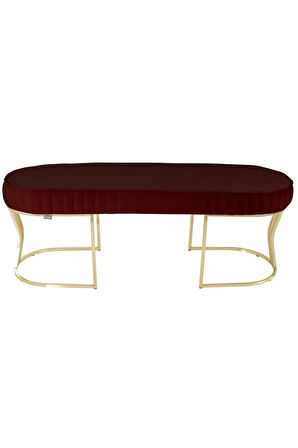 Viego Gold Striped Bench Lüks Metal Gold Ayak, Chester Model Yatak Ucu Bordo Puf