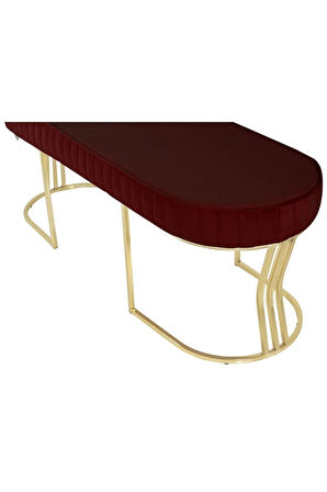 Viego Gold Striped Bench Lüks Metal Gold Ayak, Chester Model Yatak Ucu Bordo Puf