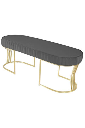 Viego Gold Striped Bench Lüks Metal Gold Ayak, Chester Model Yatak Ucu Gri Puf
