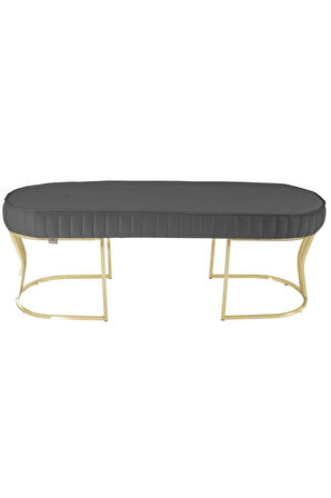 Viego Gold Striped Bench Lüks Metal Gold Ayak, Chester Model Yatak Ucu Gri Puf