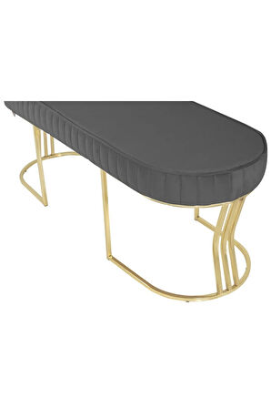 Viego Gold Striped Bench Lüks Metal Gold Ayak, Chester Model Yatak Ucu Gri Puf