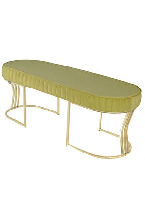 Viego Gold Striped Bench Lüks Metal Gold Ayak, Chester Model Yatak Ucu Hardal Puf