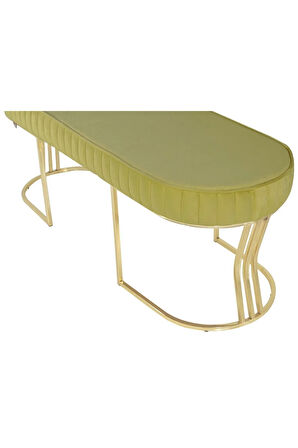 Viego Gold Striped Bench Lüks Metal Gold Ayak, Chester Model Yatak Ucu Hardal Puf
