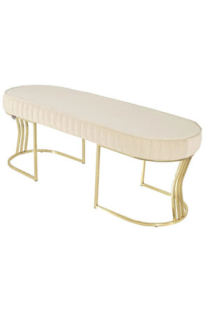Viego Gold Striped Bench Lüks Metal Gold Ayak, Chester Model Yatak Ucu Krem Puf