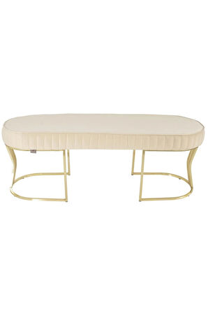 Viego Gold Striped Bench Lüks Metal Gold Ayak, Chester Model Yatak Ucu Krem Puf