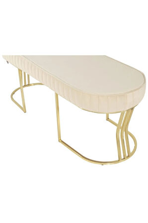 Viego Gold Striped Bench Lüks Metal Gold Ayak, Chester Model Yatak Ucu Krem Puf