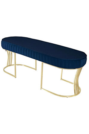 Viego Gold Striped Bench Lüks Metal Gold Ayak, Chester Model Yatak Ucu Mavi Puf