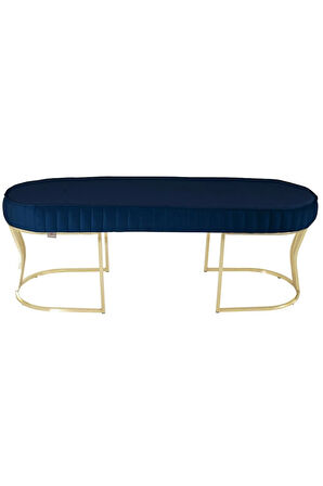 Viego Gold Striped Bench Lüks Metal Gold Ayak, Chester Model Yatak Ucu Mavi Puf