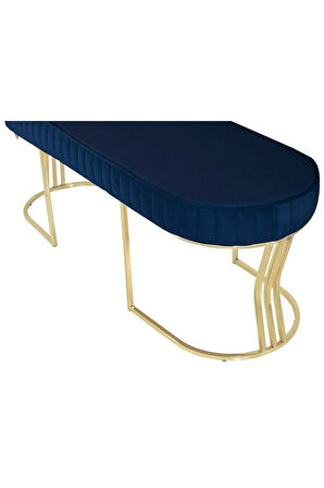 Viego Gold Striped Bench Lüks Metal Gold Ayak, Chester Model Yatak Ucu Mavi Puf
