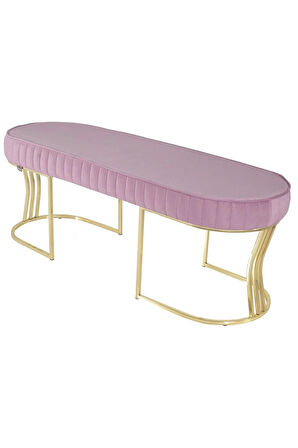 Viego Gold Striped Bench Lüks Metal Gold Ayak, Chester Model Yatak Ucu Pembe Puf