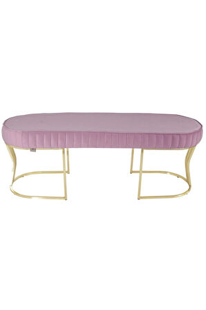 Viego Gold Striped Bench Lüks Metal Gold Ayak, Chester Model Yatak Ucu Pembe Puf