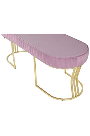 Viego Gold Striped Bench Lüks Metal Gold Ayak, Chester Model Yatak Ucu Pembe Puf