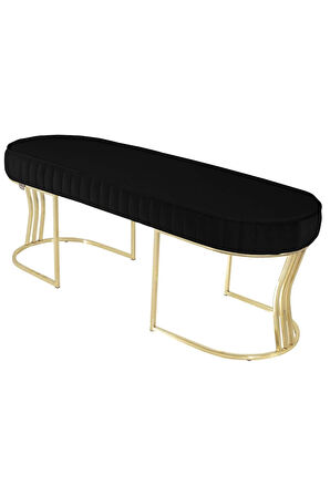 Viego Gold Striped Bench Lüks Metal Gold Ayak, Chester Model Yatak Ucu Siyah Puf