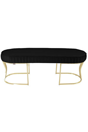 Viego Gold Striped Bench Lüks Metal Gold Ayak, Chester Model Yatak Ucu Siyah Puf