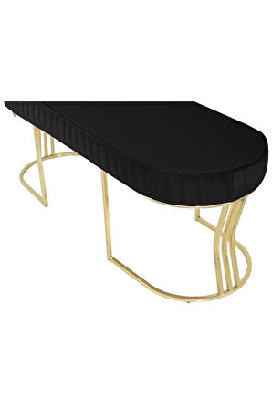 Viego Gold Striped Bench Lüks Metal Gold Ayak, Chester Model Yatak Ucu Siyah Puf