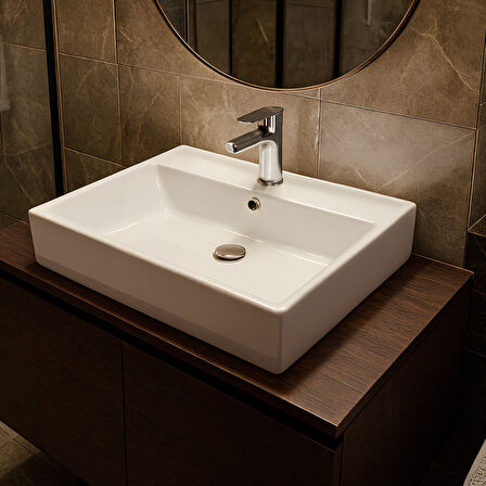 Turavit Vega Dikdörtgen Beyaz Delikli Lavabo 50x42 Cm VG0050