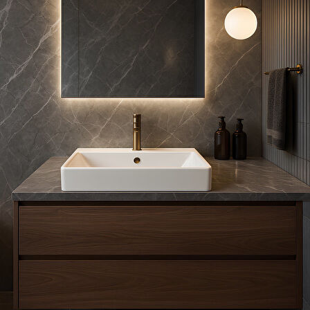 Turavit Vega Dikdörtgen Beyaz Delikli Lavabo 50x42 Cm VG0050