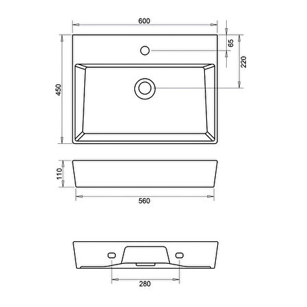 Turavit Vega Dikdörtgen Beyaz Delikli Lavabo 60x45 Cm VG0060