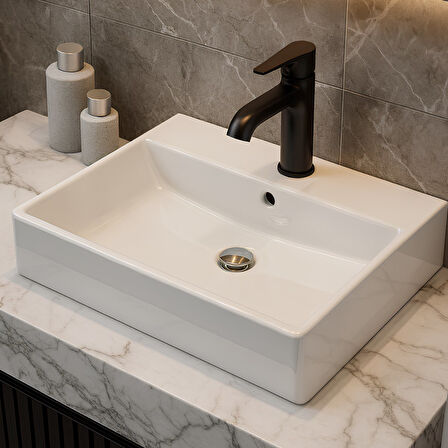 Turavit Vega Dikdötgen Beyaz Delikli Lavabo 80x45 Cm VG0080