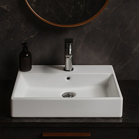 Turavit Vega Dikdötgen Beyaz Delikli Lavabo 80x45 Cm VG0080