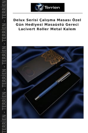 Delux Serisi Çalışma Masası Özel Gün Hediyesi Masaüstü Gereci Lacivert Roller Metal Kalem