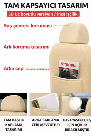 Dacia Logan 2005-2012 Bütün Arka Sırt Oturak Uyumlu Vira GrindElegance Bej Koltuk Kılıfı