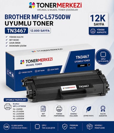 Brother TN3467 Muadil Toner Siyah 12K Kapasite MFC-L5750DW ile Uyumlu