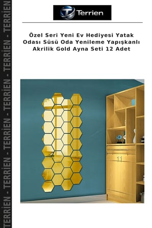 Özel Seri Yeni Ev Hediyesi Yatak Odası Süsü Oda Yenileme Yapışkanlı Akrilik Gold Ayna Seti 12 Adet