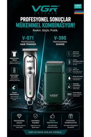 V-071 & V-390 Saç Sakal Tıraş Makinesi Seti 2'li Berber Combo