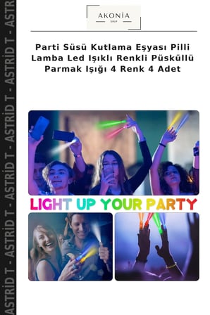 Parti Süsü Kutlama Eşyası Pilli Lamba Led Işıklı Renkli Püsküllü Parmak Işığı 4 Renk 4 Adet