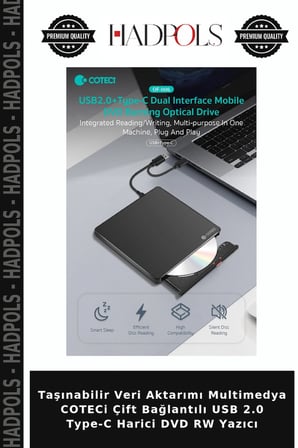 Taşınabilir Veri Aktarımı Multimedya COTECi Çift Bağlantılı USB 2.0 Type-C Harici DVD RW Yazıcı