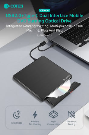 Taşınabilir Veri Aktarımı Multimedya COTECi Çift Bağlantılı USB 2.0 Type-C Harici DVD RW Yazıcı