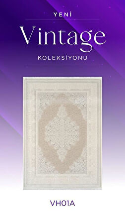 Royal Halı Vintage VH01A Krem Vizon Akrilik Yumuşak Dokulu Klasik Göbekli Halı
