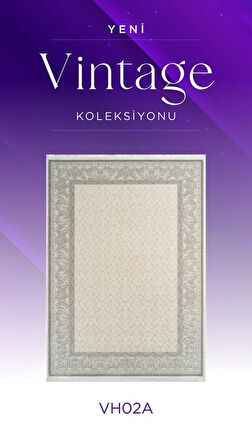 Royal Halı Vintage VH02A Krem Gri Akrilik Yumuşak Dokulu Klasik Motifli Halı