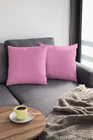 Pembe Düz Sade 2'li Set Çift Taraflı Kırlent Kılıfı 2KRL014